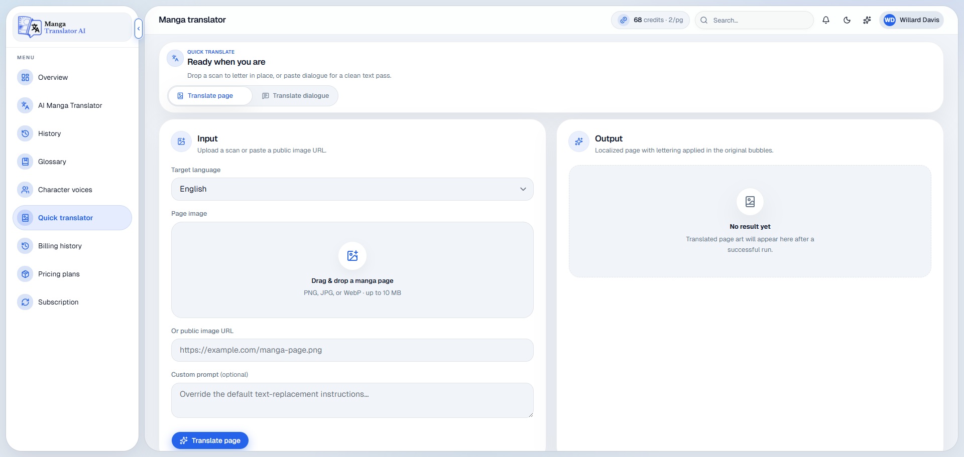 Quick Translator interface